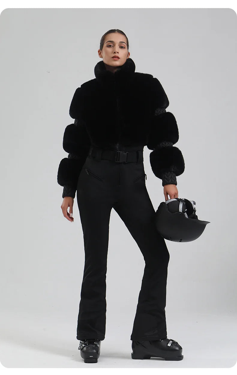 Winter New Female Skiing Jumpsuit Snowfield Waterproof Adult Ski Clothes Warm Thick Snow Tracksuit Women Slim Outdoor Sport Suit