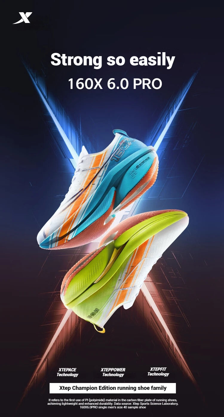 Xtep 160X 6.0 PRO Men's Running Shoes 2024 Champion Racing Carbon Plate Sneakers Professional Marathon 975119110003