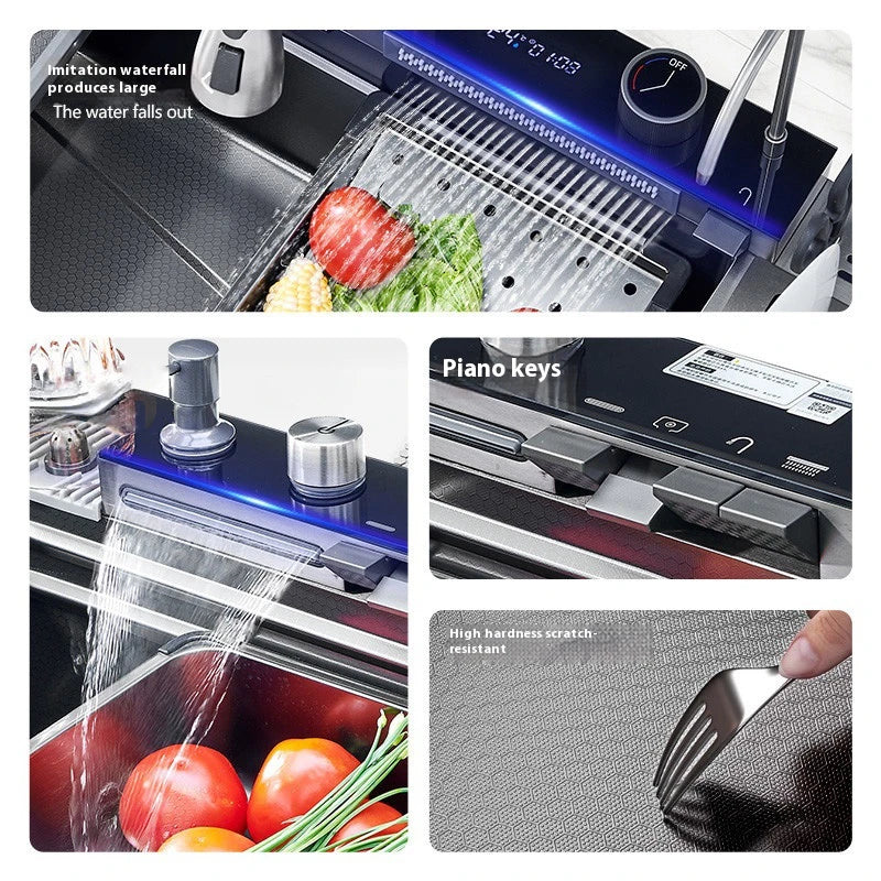 100 CM Large Size Single Slot Stainless Steel Kitchen Sink Multifunctional With Trash Can and Draining Rack Wash Vegetable Basin