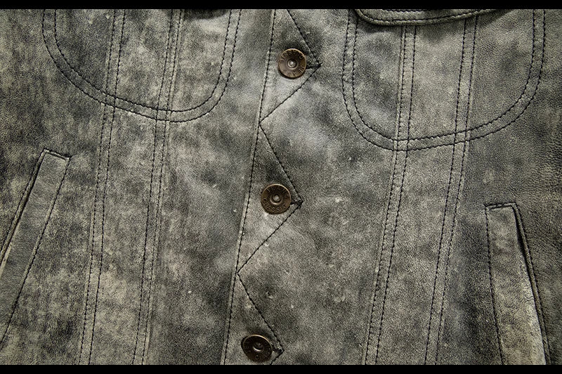 Camouflage Grey Spring Leather Jacket Men Vintage Style Genuine Natural Sheepskin Single Breasted Leather Coat