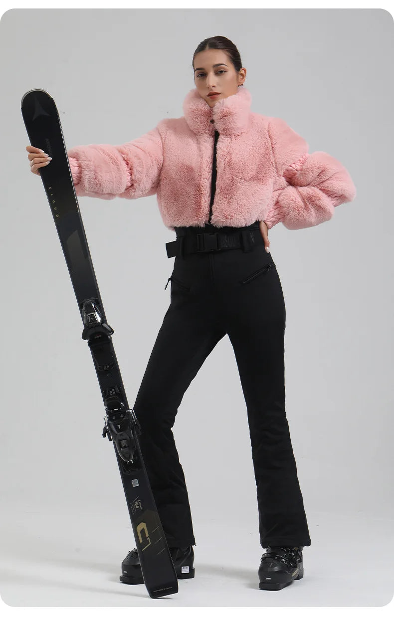 Winter New Female Skiing Jumpsuit Snowfield Waterproof Adult Ski Clothes Warm Thick Snow Tracksuit Women Slim Outdoor Sport Suit