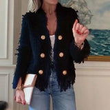 Women's Fashion Double-breasted Jackets 2025 Autumn Winter New Elegant High-end Temperament Tassel Top Coat Women's Clothing