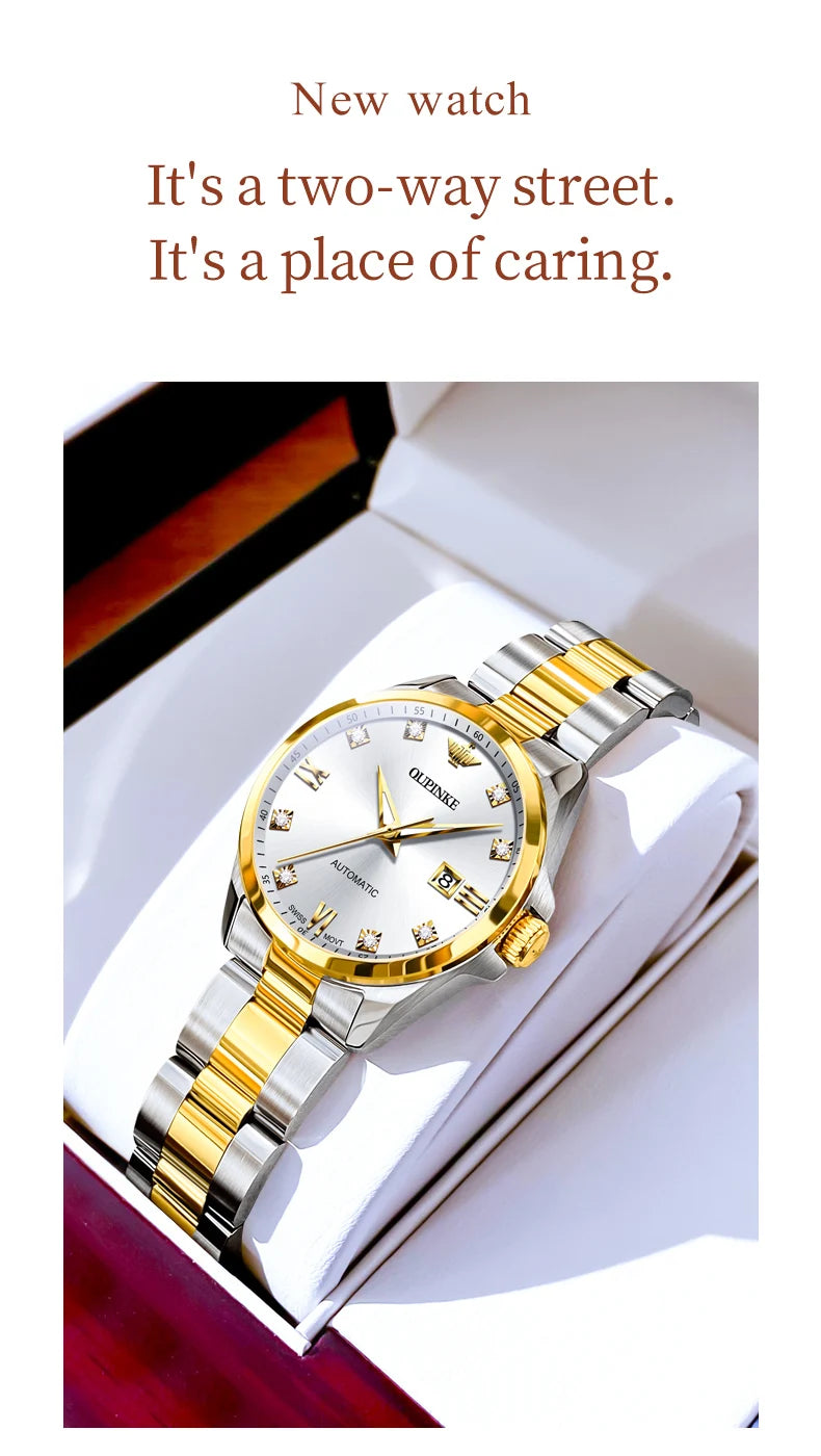 Original OUPINKE 3199 Swiss Automatic Mechanical Watch for Women Real Diamond Sapphire Mirror Ladies Watch Bracelet Set Gift NEW