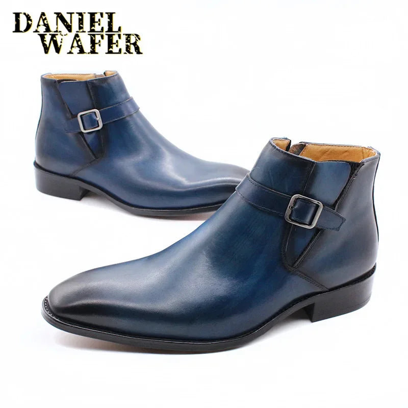 Comfy Genuine Leather Buckle Strap Ankle Boots Men’s Formal Business Office Daily Commute Wedding Party Travel Shoes