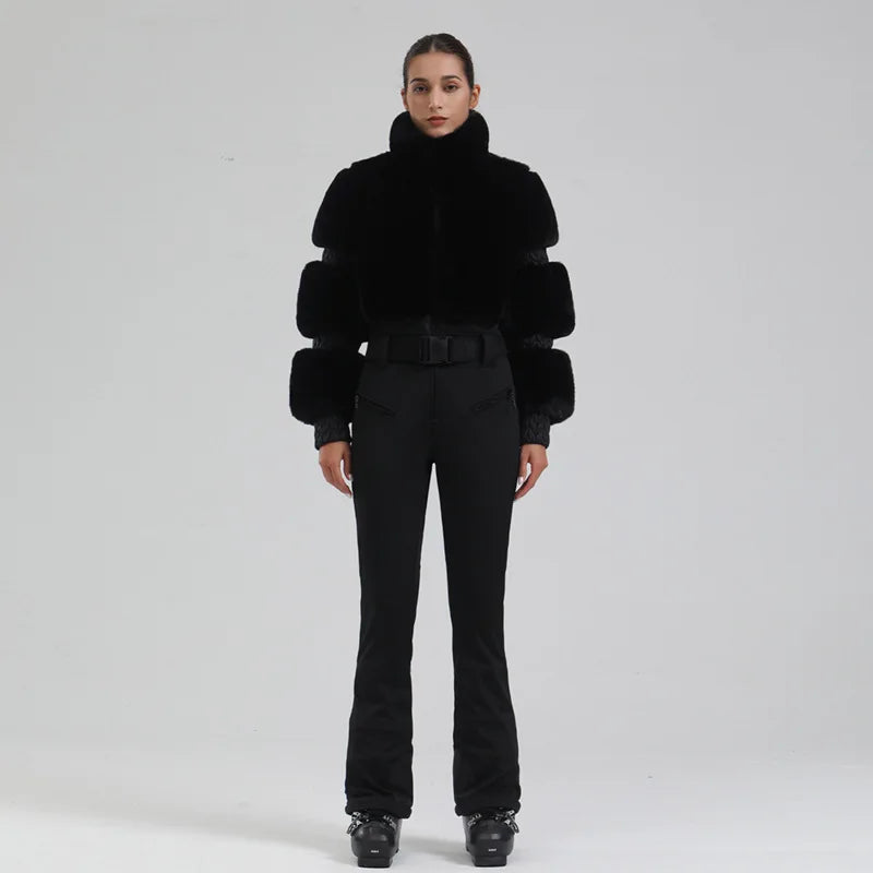 Winter New Female Skiing Jumpsuit Snowfield Waterproof Adult Ski Clothes Warm Thick Snow Tracksuit Women Slim Outdoor Sport Suit