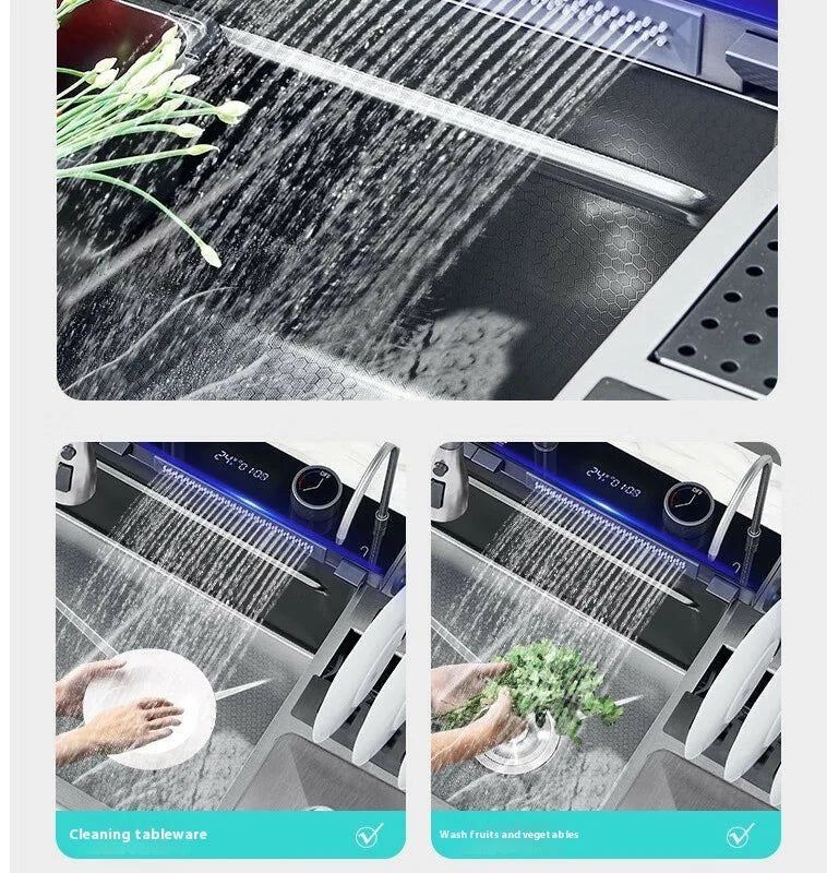 100 CM Large Size Single Slot Stainless Steel Kitchen Sink Multifunctional With Trash Can and Draining Rack Wash Vegetable Basin