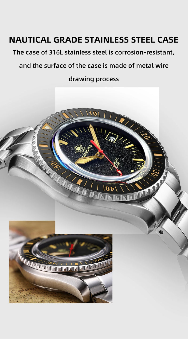 ADDIESDIVE Men's Watches Ceramic bezel Leather/Stainless Steel Sapphire Automatic Mechanical Watch 20ATM Waterproof Reloj Hombre