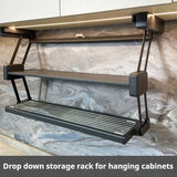 Kitchen Organizer Hanging Shelves 2 Layer Folding Dish Rack Top Mounted Lifting Basket Cabinet Kitchen Cupboard Cutlery Holder