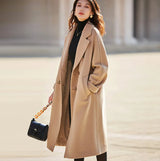 Women 100% Wool Coat For Winter Elegant Beautiful High Grade Brand Blends Double-breasted Office Woolen Overcoat XS With Belt