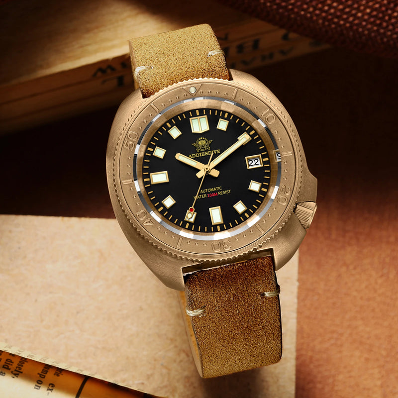 ADDIESDIVE AD2104 Retro Men's Watch CUSN8 Bronze Case Sapphire Automatic Mechanical Watch Watches Waterproof Luminous Wristwatch