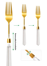 High End Diamond Series Knife, Fork and Spoon Set Flatware, 304 Stainless Steel, Gold and Silver Cutlery Serves 4