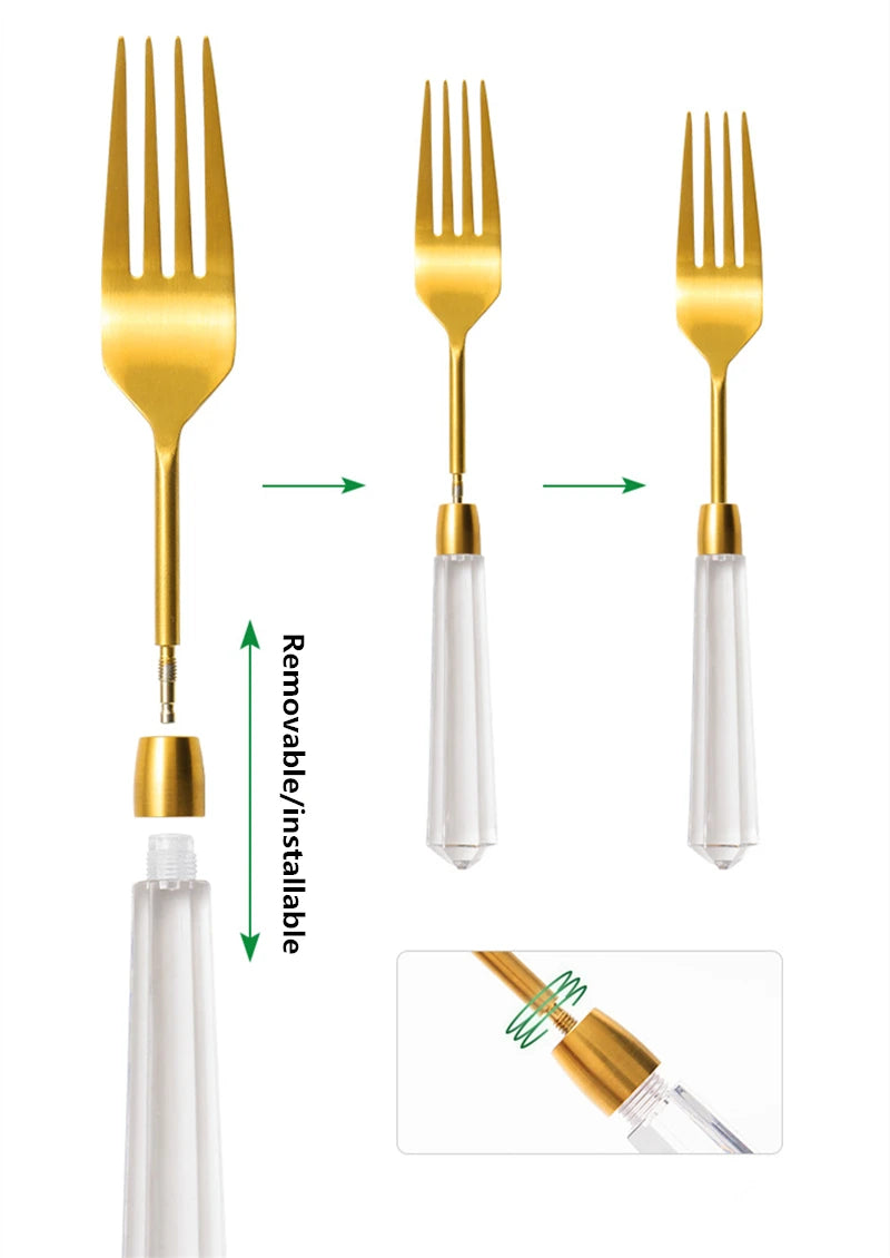 High End Diamond Series Knife, Fork and Spoon Set Flatware, 304 Stainless Steel, Gold and Silver Cutlery Serves 4