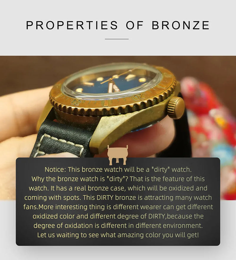 ADDIESDIVE AD2104 Retro Men's Watch CUSN8 Bronze Case Sapphire Automatic Mechanical Watch Watches Waterproof Luminous Wristwatch