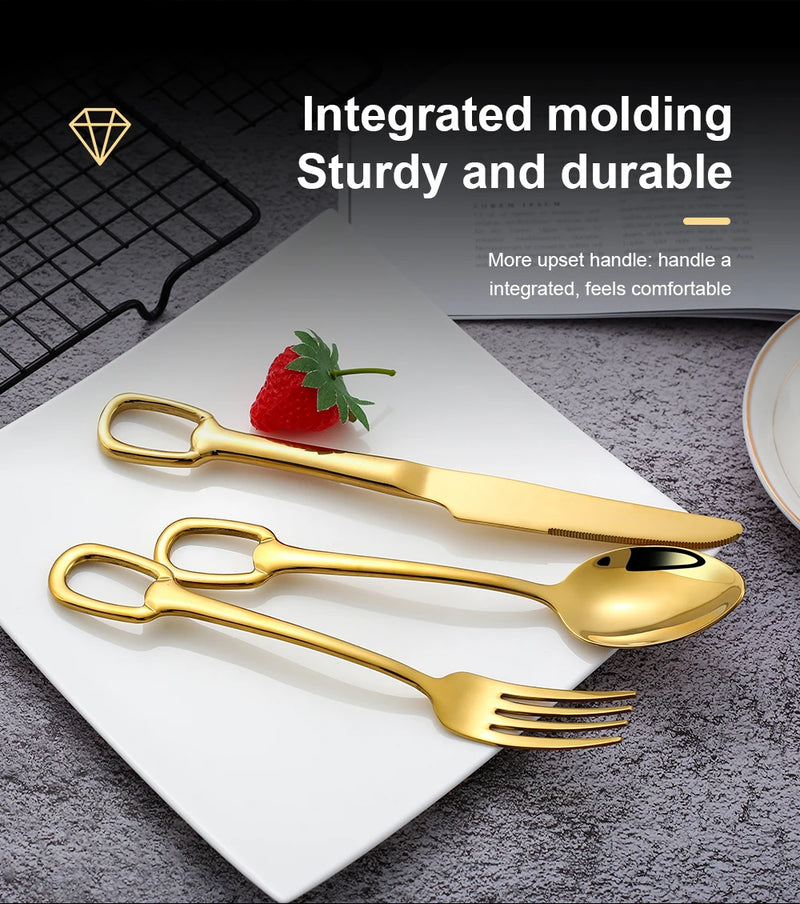 30Pcs Luxury Tableware Set 304 Stainless Steel Knife Fork Spoon Cutlery Set Elegant Dinnerware Set Creativity Hangable Design