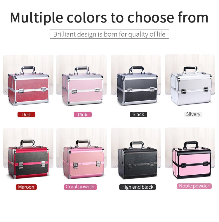 Makeup Train Case Aluminum Alloy Case Pedicure Tool Box with Handle Cosmetic Box Portable Makeup Case Organizer