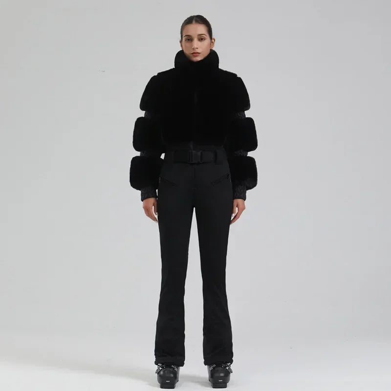 Winter New Female Skiing Jumpsuit Snowfield Waterproof Adult Ski Clothes Warm Thick Snow Tracksuit Women Slim Outdoor Sport Suit