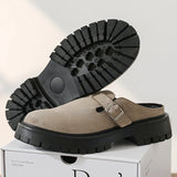 Fashion Khaki Suede Loafers Round Toe Toe  Thick Soled Slippers Men's Leather Shoes Party Casual Thick Soled Shoes for Men