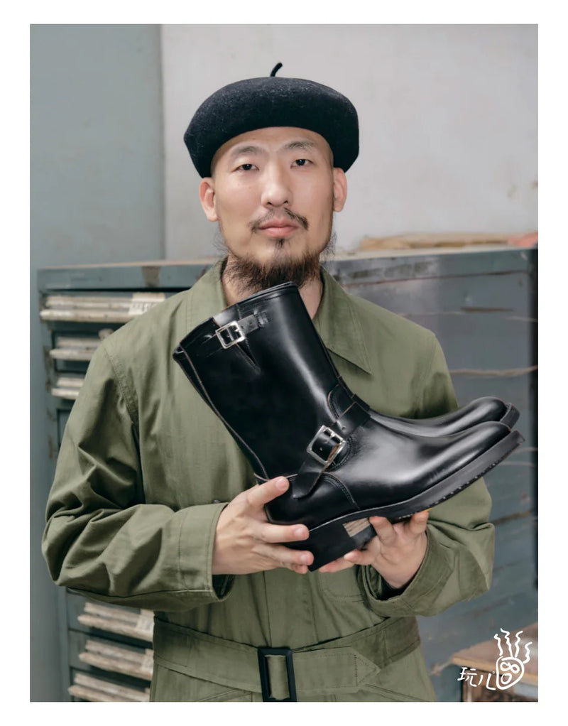 KOWM Cowhide Hiking shoes Brown trekking boots men Engineer's boots workwear goodyear shoes trendy ankle shoes walking sneakers