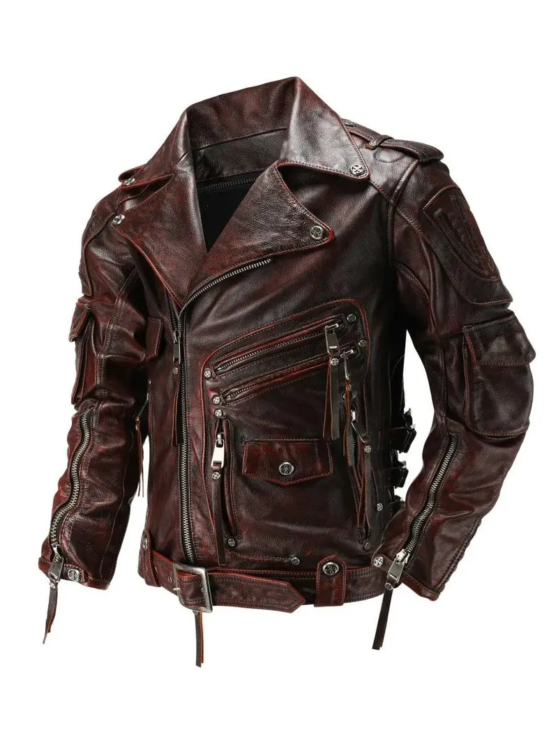 Copersian Men's Natural Leather Motorcycle Jacket Top Layer Causal Vintage Retro Moto Suit Leather Coat  Dropshipping Factory