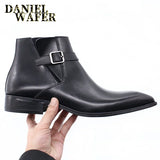 Comfy Genuine Leather Buckle Strap Ankle Boots Men’s Formal Business Office Daily Commute Wedding Party Travel Shoes