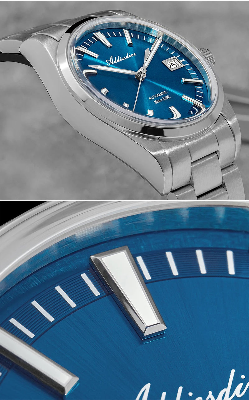 ADDIESDIVE NEW AD2077 Men Mechanical Wristwatches Sunburst Dial AR Coated Coated Dome Glass Waterproof Luxury Automatic Watches