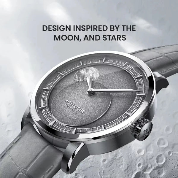 AGELOCER Original Astronomer Watch Men's Luxury Watch Automatic Mechanical 29.51-day Moon Phase Watch Birthday Gift for Men