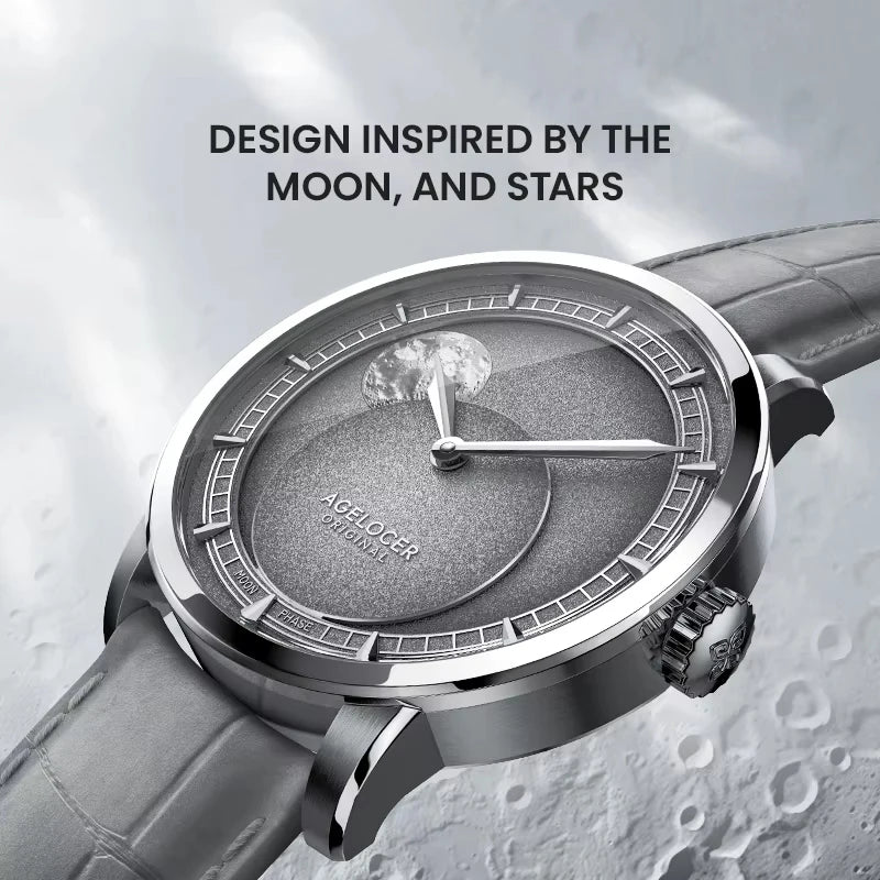 AGELOCER Original Astronomer Watch Men's Luxury Watch Automatic Mechanical 29.51-day Moon Phase Watch Birthday Gift for Men