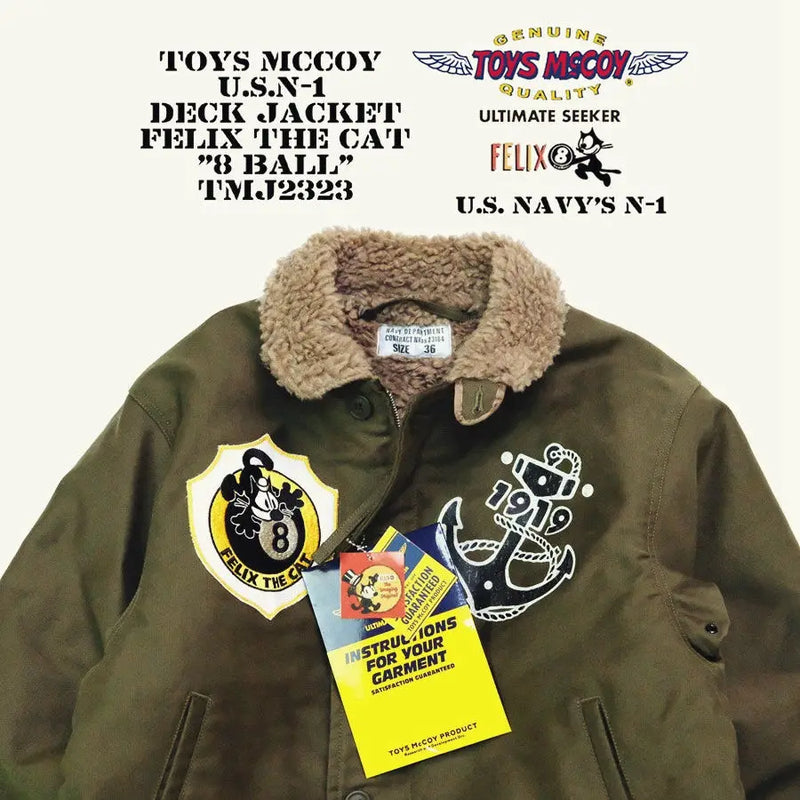 TOYS (Felix) Black "8" US Initial N-1 Navy Model 1943 Deck Clipped Jacket