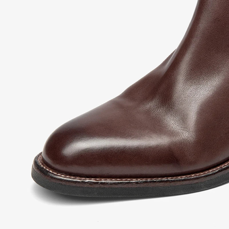 BEAUTODAY Chelsea Boots Women Horse Leather Solid Color Round Toe Zipper Ankle Boots Ladies Shoes Handmade 03D63