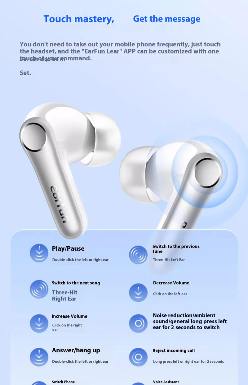 EarFun Air Pro 4 Wireless Earphone Active Noise Reduction HI-FI Bluetooth5.4 Earphones E-sports IPX5 Waterproof PC Gamer Headset