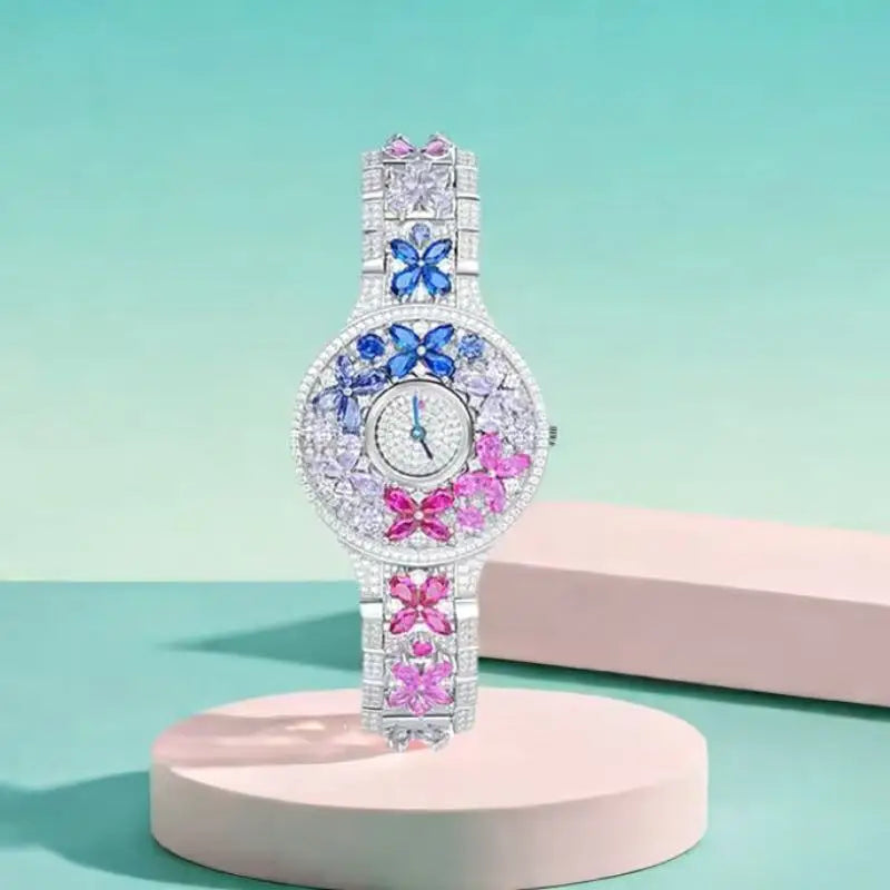 BELLUX Official Design Butterfly  Colored Synthetic Gemstone Full Diamond 925 Silver Women's Luxury Watch Fine Jewelry Gift