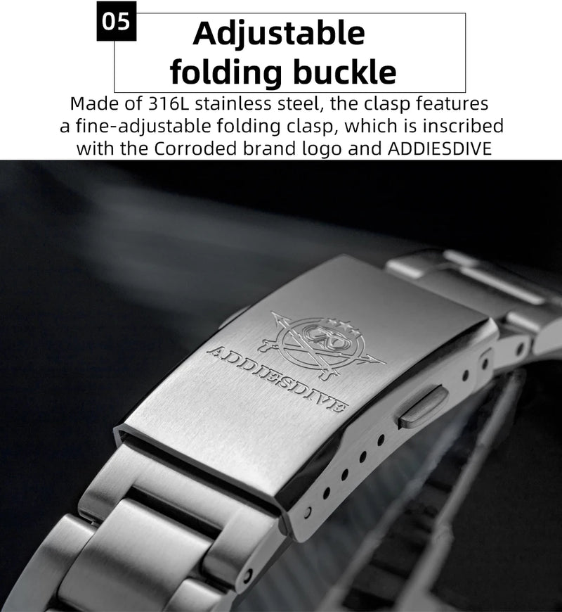 ADDIESDIVE NEW AD2077 Men Mechanical Wristwatches Sunburst Dial AR Coated Coated Dome Glass Waterproof Luxury Automatic Watches