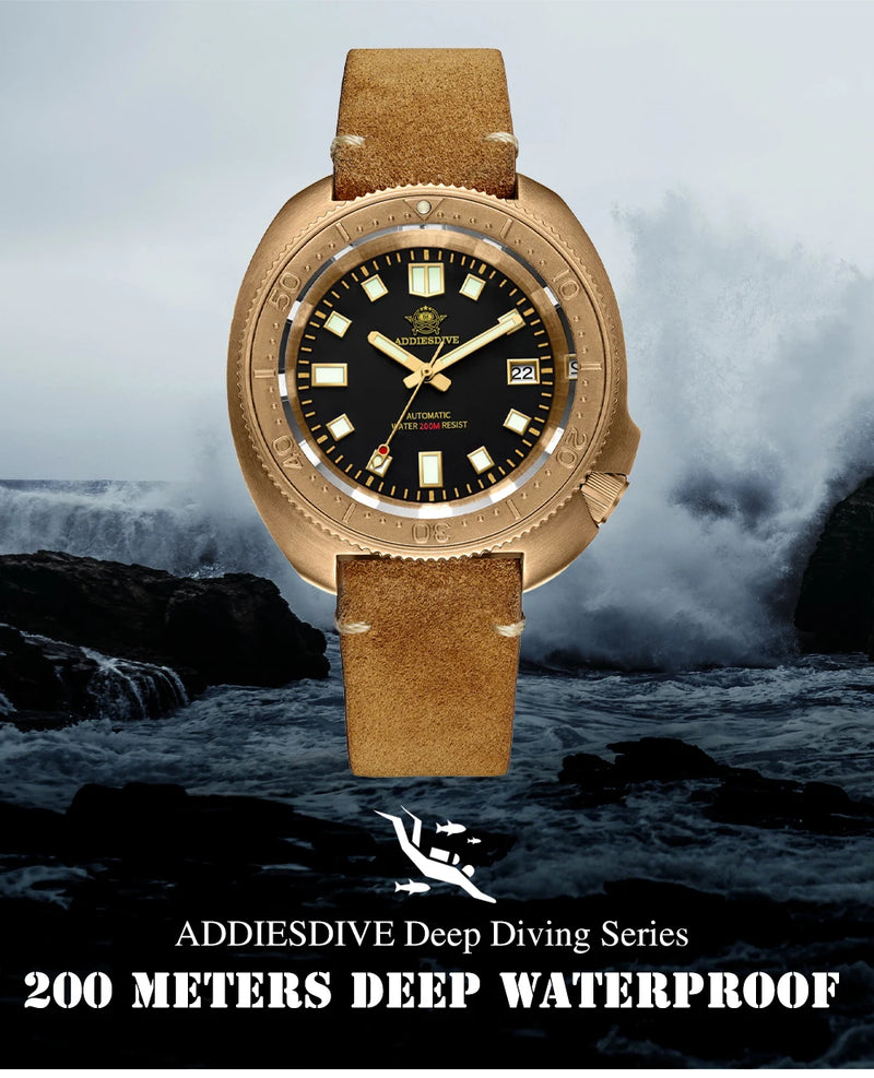 ADDIESDIVE AD2104 Retro Men's Watch CUSN8 Bronze Case Sapphire Automatic Mechanical Watch Watches Waterproof Luminous Wristwatch