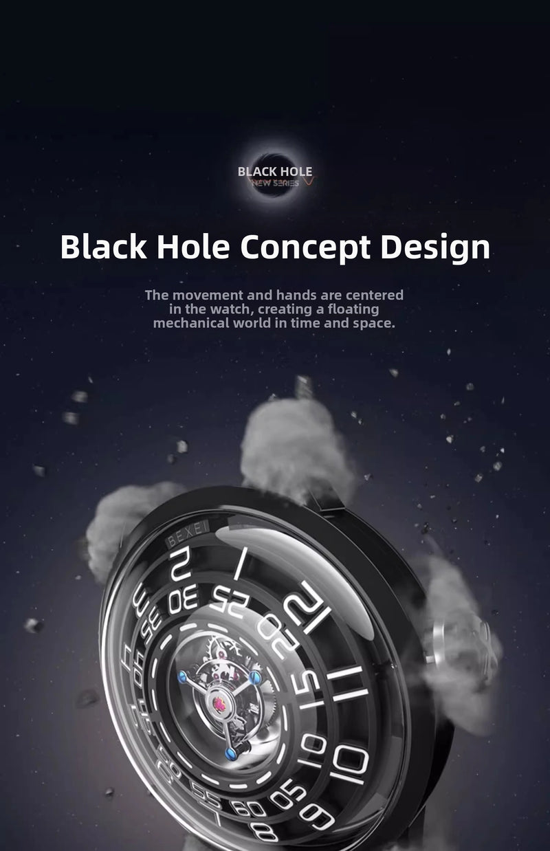 BEXEI 2025 skeleton synthetic sapphire manual tourbillon mechanical movement wrist watch for men Luxury  waterproof Reserve 36H