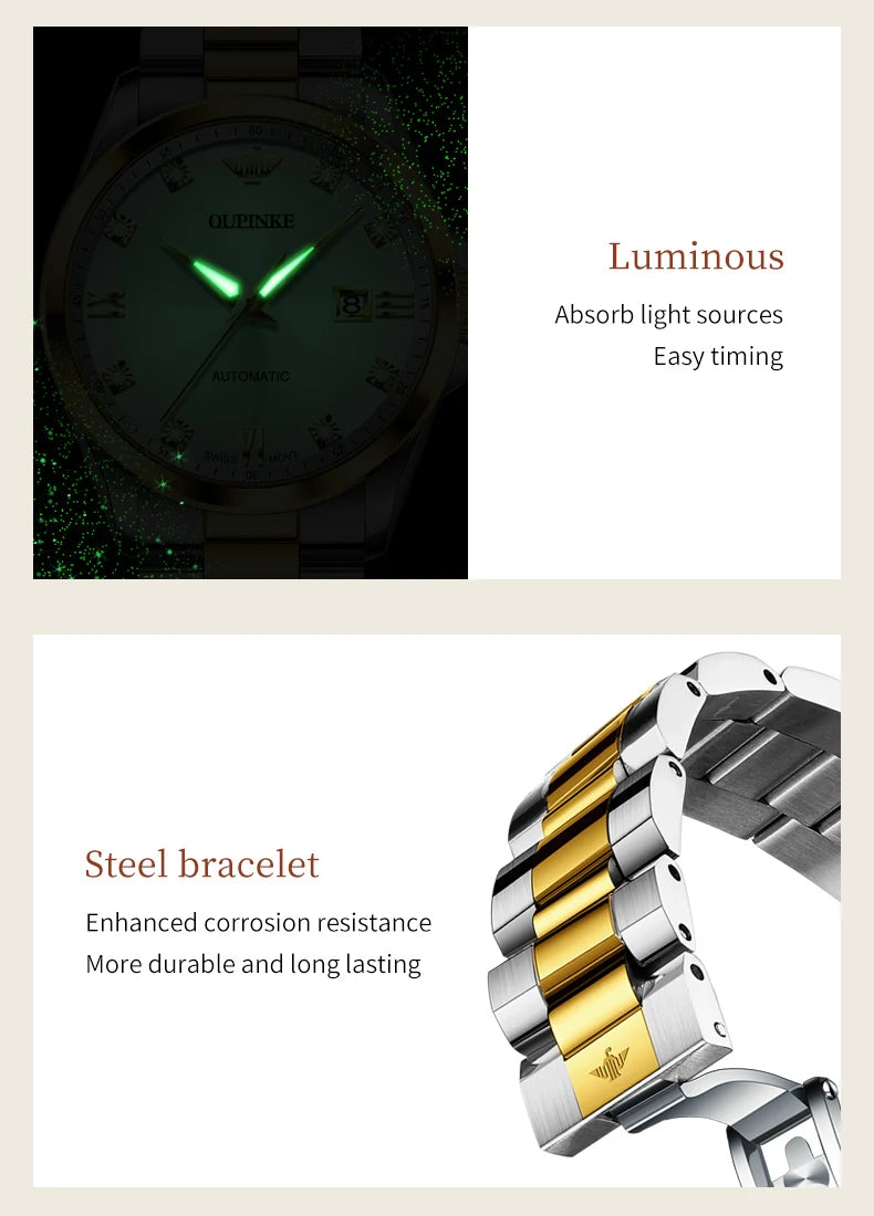 Original OUPINKE 3199 Swiss Automatic Mechanical Watch for Women Real Diamond Sapphire Mirror Ladies Watch Bracelet Set Gift NEW