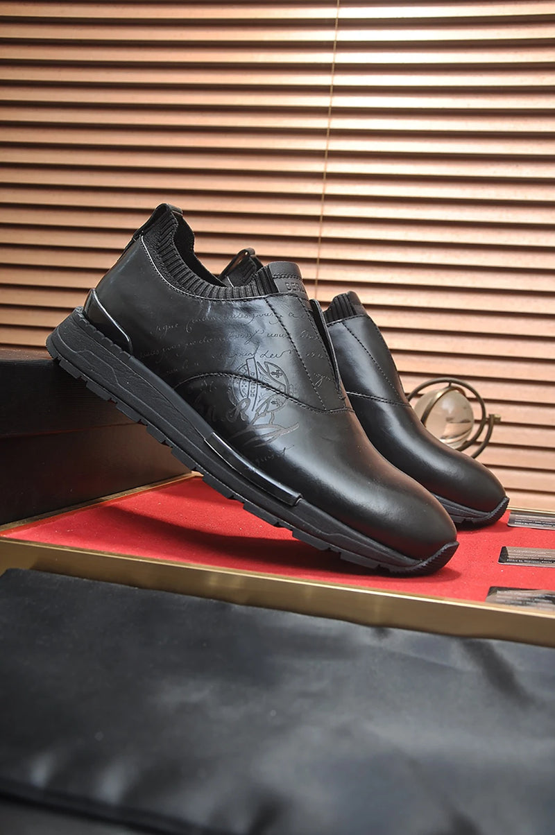 BLLIYOSS 1895 Men Shoes 2025 new Calf leather stitching  high quality Three dimensional relief sculpture Embossed badge pattern