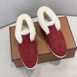 Fur Loafers Flat Shoes Women's Suede Slippers 2025 Quality Casual Shoes Women's Winter Wool Snow Boots
