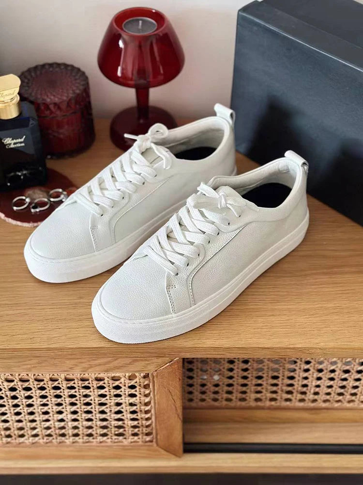 MOOQDAAX 2025 Spring Autumn England Style Fashion Genuine Leather Cowhide Casual Vulcanized Pure White Shoes Sneakers Woman