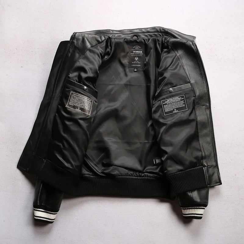 Europe US plus size Men Hip Hop Sheep skin Varsity Jacket Embroidered Diamond Classic Casual Sport genuine leather Coat clothing