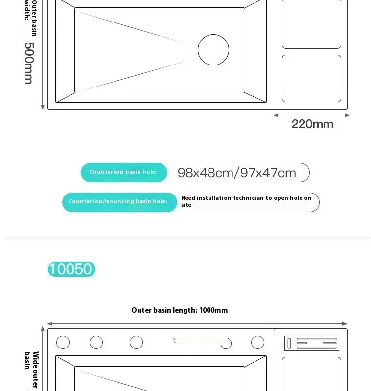 100 CM Large Size Single Slot Stainless Steel Kitchen Sink Multifunctional With Trash Can and Draining Rack Wash Vegetable Basin