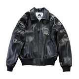 Europe US plus size Men Hip Hop Sheep skin Varsity Jacket Embroidered Diamond Classic Casual Sport genuine leather Coat clothing