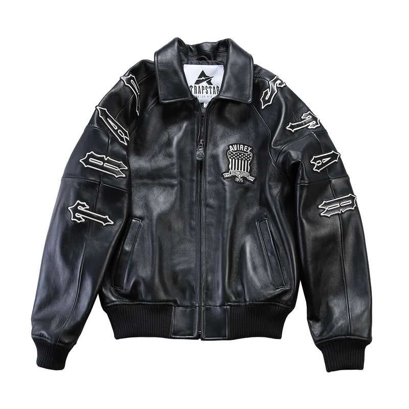 Europe US plus size Men Hip Hop Sheep skin Varsity Jacket Embroidered Diamond Classic Casual Sport genuine leather Coat clothing