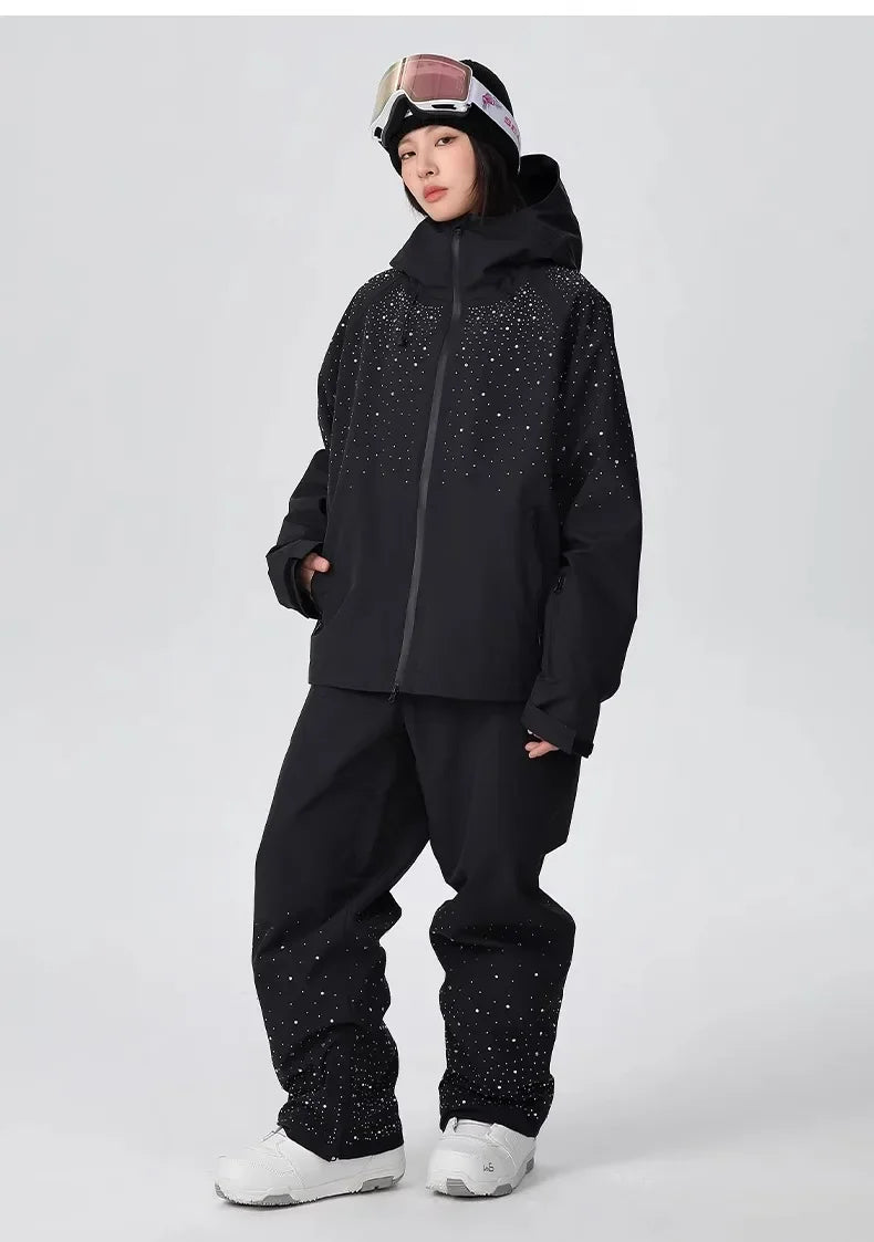 2025 Adult Fashion New Ski Suit Shirt Pants Winter Skiing Sports Windproof Waterproof Wear-resistant Warm Loose Women Ski Sets