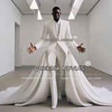 Exclusive Desing Wedding Suit Attire For Men With Pearls Single Breasted Prom Blazer With Moved Train Customized Groom Tuxedos