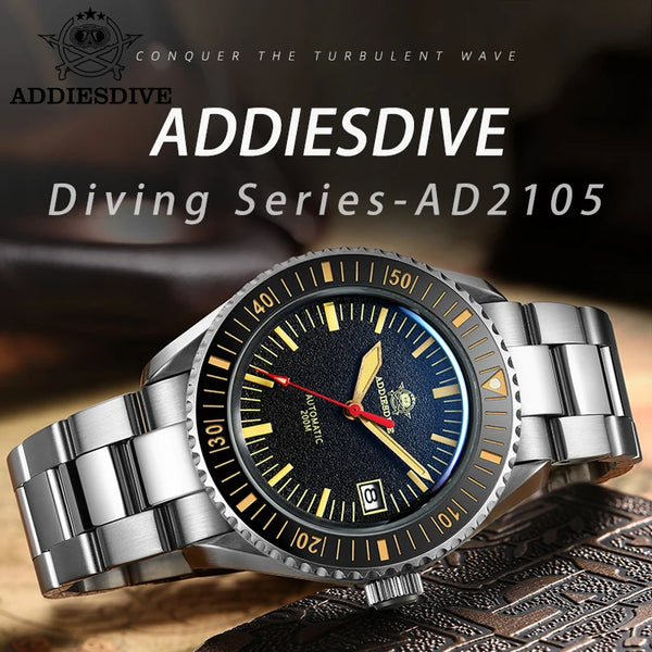 ADDIESDIVE Men's Watches Ceramic bezel Leather/Stainless Steel Sapphire Automatic Mechanical Watch 20ATM Waterproof Reloj Hombre