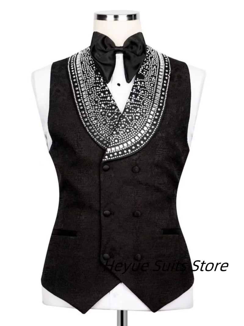 Customized Diamonds Shiny Men Suits High-end Slim Fit Peak Lapel Groom Wedding Tuxedos 3Pcs Sets Male Luxuly Blazers Ropa Hombre