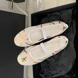 Mesh Gauze Ventilation Soft Sole Single Shoes Women's Round Toe Embroidery Design Mary Jane Shoes Spring Summer Ballet Shoes