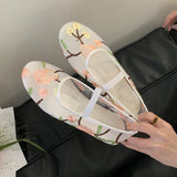 Mesh Gauze Ventilation Soft Sole Single Shoes Women's Round Toe Embroidery Design Mary Jane Shoes Spring Summer Ballet Shoes