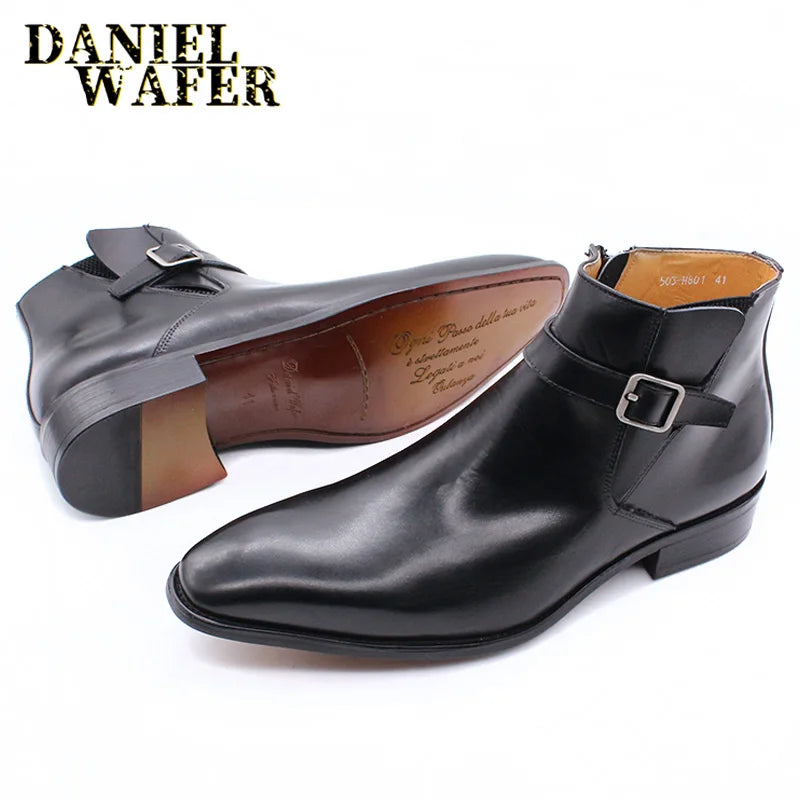 Comfy Genuine Leather Buckle Strap Ankle Boots Men’s Formal Business Office Daily Commute Wedding Party Travel Shoes