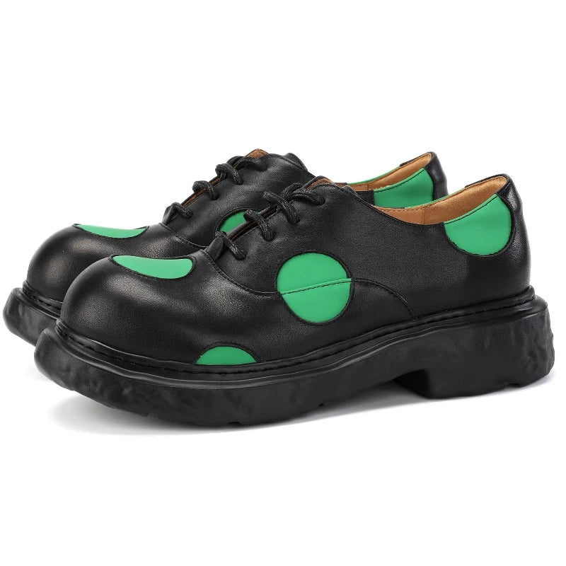 Sports Derby Shoes for Men's Trendy Fashion High-end Color Blocked Genuine Leather Breathable Casual Thick Sole Increasing Shoes